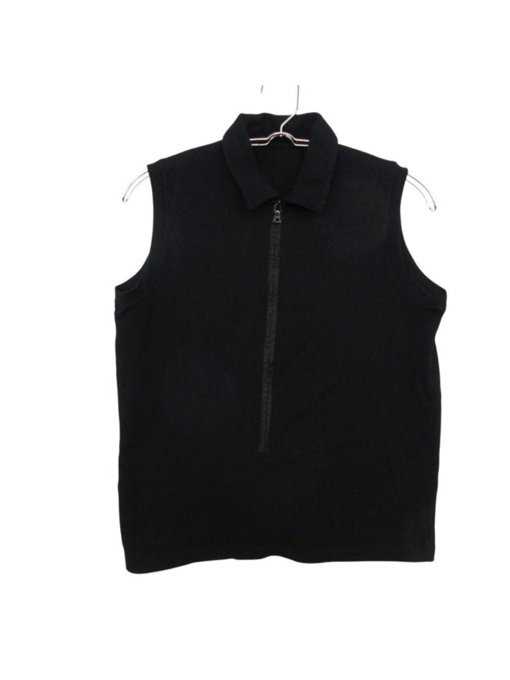 Prada Sports Top Y2k Rubber Logo Half Zip Sleeveless Pique Shirt Top Black